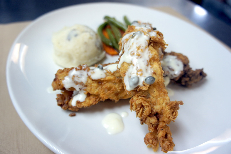 Chicken Fried Lobster with Lemon Caper Butter Cream and Champaign