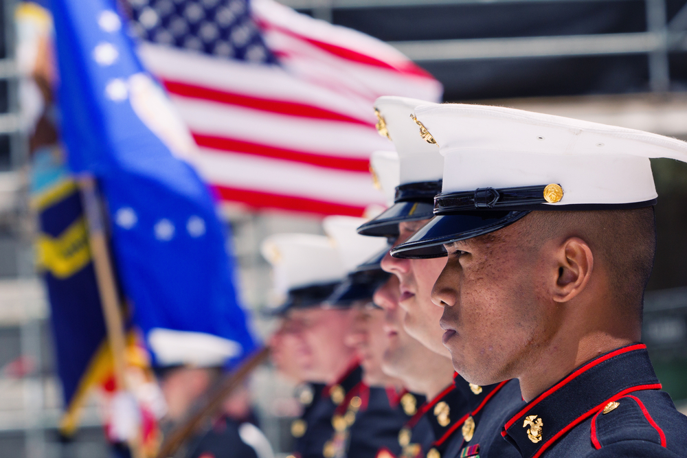 Military lined up in uniform